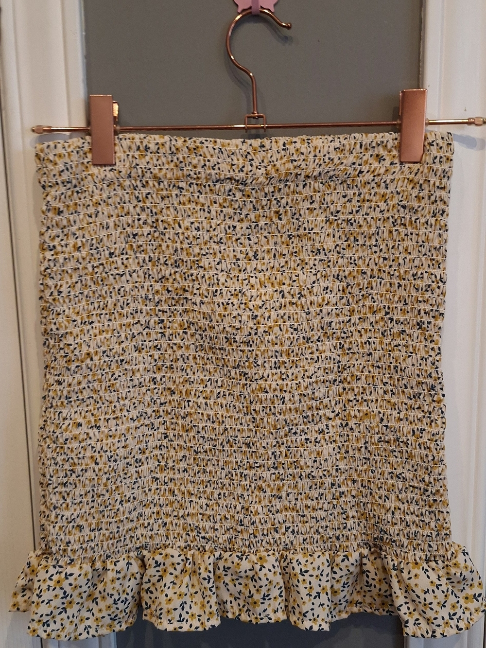 Smocked Ruffle-Hem Mini Skirt in Yellow Floral